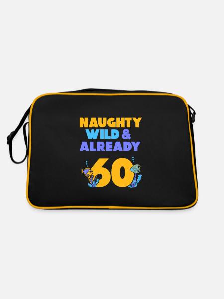Geschenk 60 Jahre Geburtstag Fisch - Retro Tasche - Schwarz/Gold - Hinten