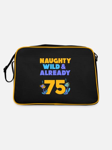 Geschenk 75 Jahre Geburtstag Fisch - Retro Tasche - Schwarz/Gold - Hinten