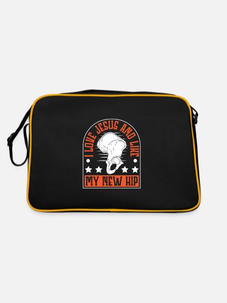 I Love jesus and like my new hip - Retro Tasche - Schwarz/Gold - Hinten