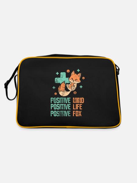 positve mind - positive life - positive fox - Retro Tasche - Schwarz/Gold - Hinten