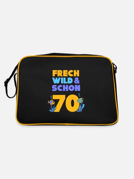 Geschenk 70 Jahre Geburtstag Fisch - Retro Tasche - Schwarz/Gold - Hinten