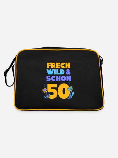 Geschenk 50 Jahre Geburtstag Fisch - Retro Tasche - Schwarz/Gold - Hinten