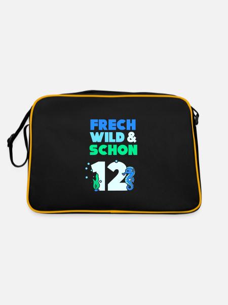 12 Jahre Geburtstag Junge Mädchen Seepferd - Retro Tasche - Schwarz/Gold
