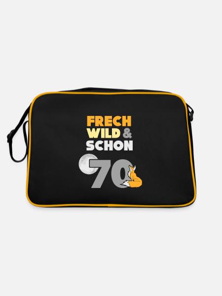 Geschenk 70 Jahre Geburtstag Frau Fuchs - Retro Tasche - Schwarz/Gold - Hinten