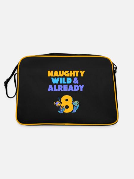 8 Jahre Geburtstag Junge Mädchen Fisch - Retro Tasche - Schwarz/Gold - Hinten