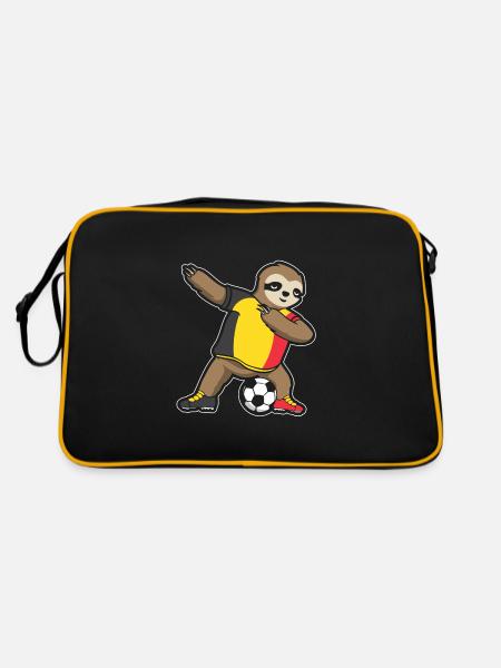 Fußballfan Faultier Fußball Belgien - Retro Tasche - Schwarz/Gold - Hinten