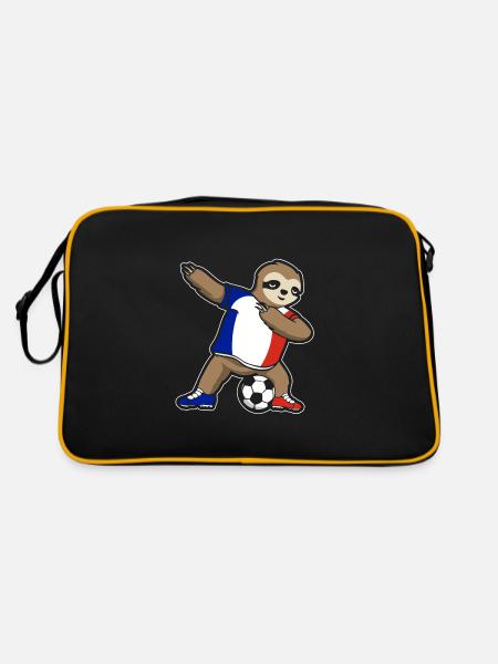 Fußballfan Faultier Fußball Frankreich - Retro Tasche - Schwarz/Gold - Hinten