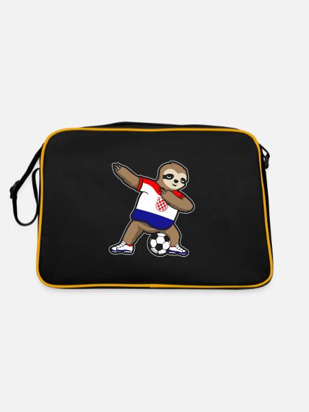 Fußballfan Faultier Fußball Kroatien - Retro Tasche - Schwarz/Gold - Hinten