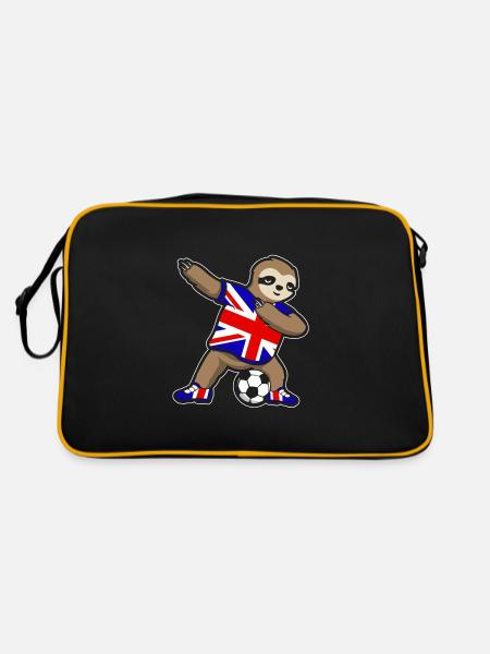 Fußballfan Faultier Fußball England - Retro Tasche - Schwarz/Gold - Hinten