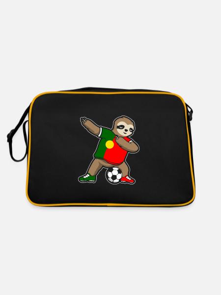 Fußballfan Faultier Fußball Portugal - Retro Tasche - Schwarz/Gold - Hinten