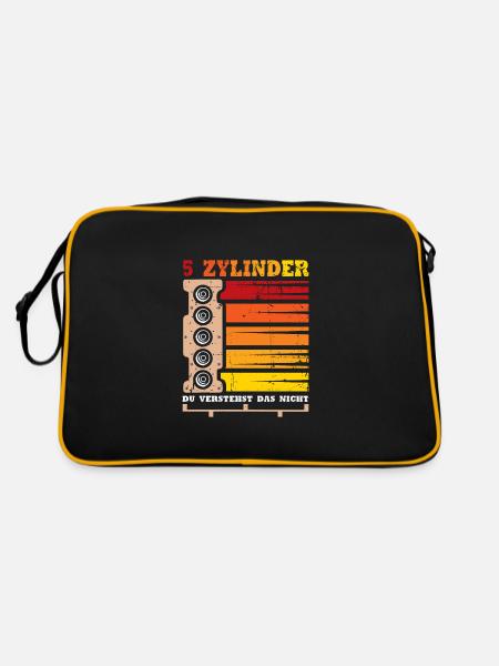 5 Zylinder du verstehst das nicht Tuner Tuning - Retro Tasche - Schwarz/Gold - Hinten