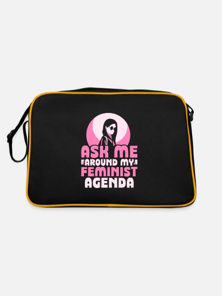 Ask me around my feminist agenda - Retro Tasche - Schwarz/Gold - Hinten