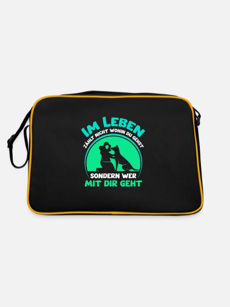 Im Leben zählt nicht wohin du gehst Hund - Retro Tasche - Schwarz/Gold - Hinten