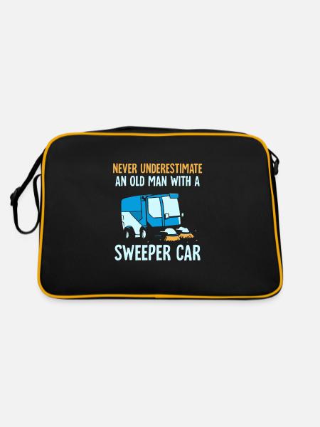 an old man with a sweeper car - Retro Tasche - Schwarz/Gold - Hinten
