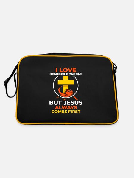 i love Bearded Dragons but jesus always comes firs - Retro Tasche - Schwarz/Gold - Hinten