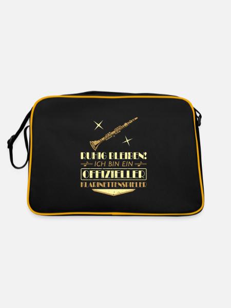 Klarinette Klarinettenspieler Klarinettist - Retro Tasche - Schwarz/Gold - Hinten