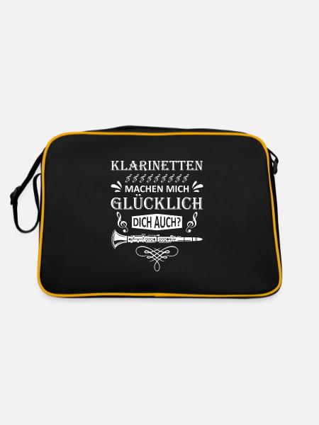Klarinette Klarinettenspieler Klarinettist - Retro Tasche - Schwarz/Gold - Hinten