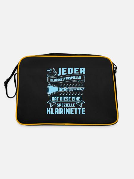 Klarinette Klarinettenspieler Klarinettist - Retro Tasche - Schwarz/Gold - Hinten