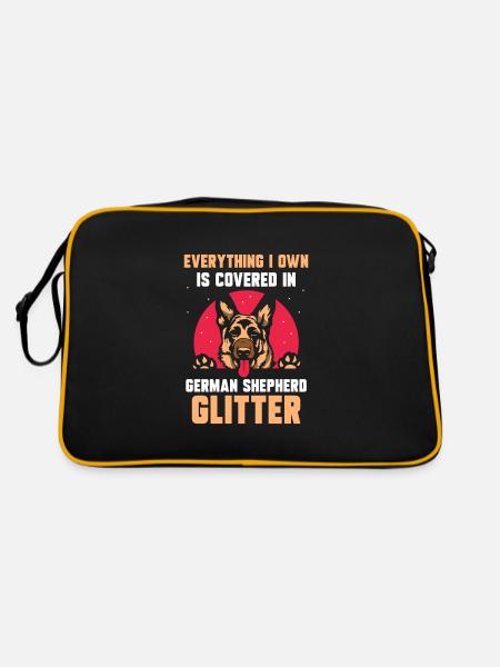 is covered in german shepherd glitter - Retro Tasche - Schwarz/Gold - Hinten