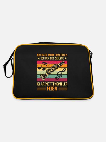 Klarinette Klarinettenspieler Klarinettist - Retro Tasche - Schwarz/Gold - Hinten