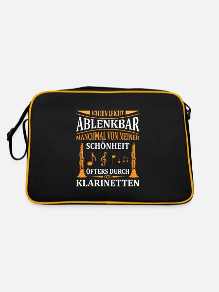 Klarinette Klarinettenspieler Klarinettist - Retro Tasche - Schwarz/Gold - Hinten