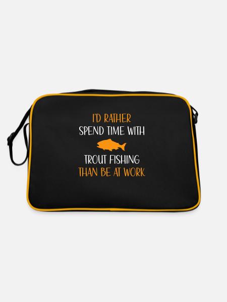 spend time with Trout Fishing than be at work - Retro Tasche - Schwarz/Gold - Hinten