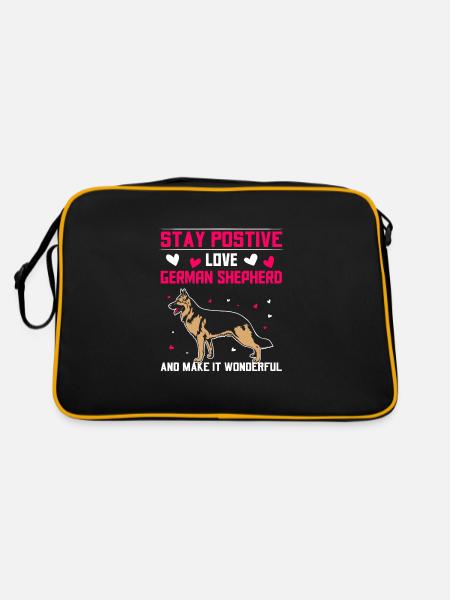 stay postive love German Shepherd - Retro Tasche - Schwarz/Gold - Hinten