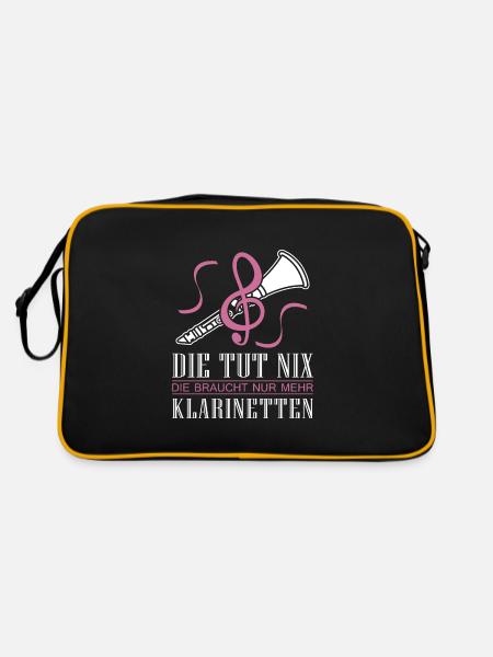 Klarinette Klarinettenspieler Klarinettist - Retro Tasche - Schwarz/Gold - Hinten