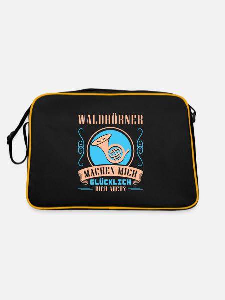 Waldhorn Waldhornspieler Hornist - Retro Tasche - Schwarz/Gold - Hinten