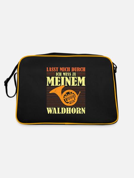 Waldhorn Waldhornspieler Hornist - Retro Tasche - Schwarz/Gold - Hinten