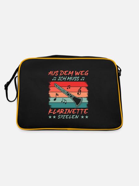 Klarinette Klarinettenspieler Klarinettist - Retro Tasche - Schwarz/Gold - Hinten