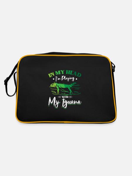 Life is better with a Iguana - Retro Tasche - Schwarz/Gold - Hinten