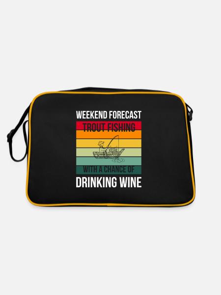 Trout Fishing with a chance of drinking wine - Retro Tasche - Schwarz/Gold - Hinten