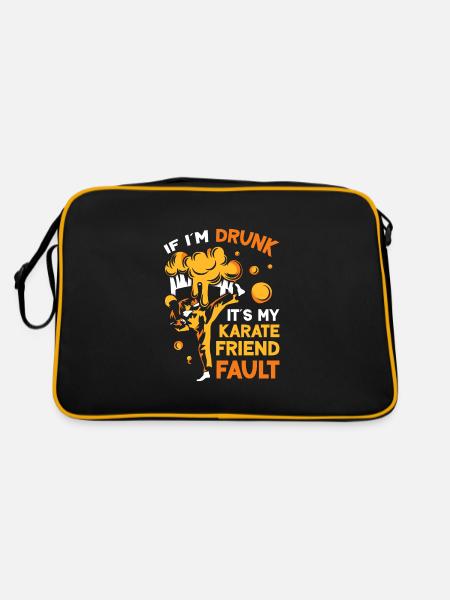 If i´m drunk it´s my Karate friend fault - Retro Tasche - Schwarz/Gold - Hinten