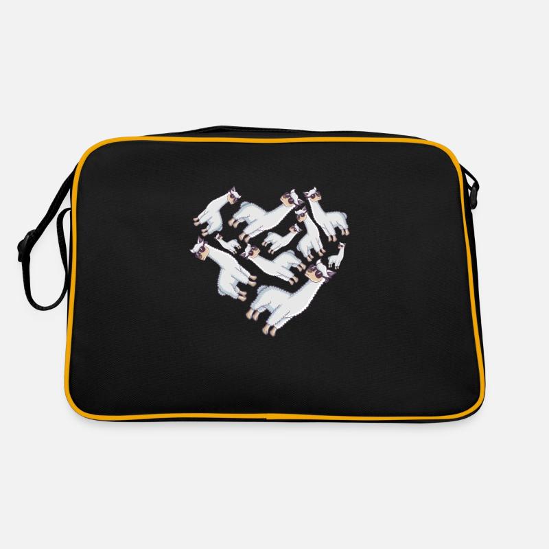 Herz Alpaka - Retro Tasche - Schwarz/Gold