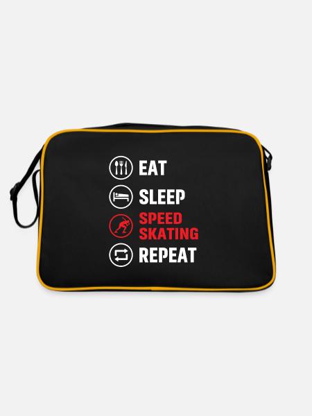 Eat Sleep Speed Skating Repeat - Retro Tasche - Schwarz/Gold - Hinten