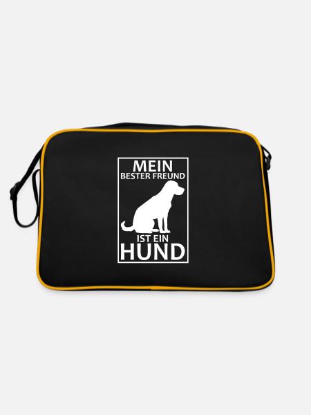 Hundemotiv Mein bester Freund ist ein Hund - Retro Tasche - Schwarz/Gold - Hinten