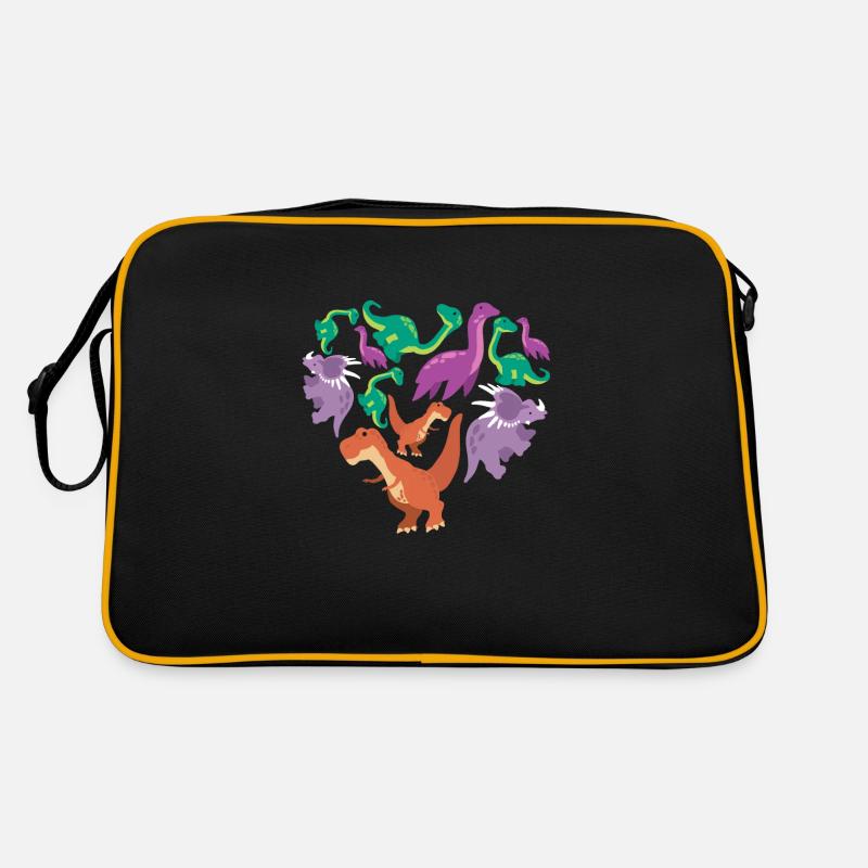 Herz Dino Dinosaurier - Retro Tasche - Schwarz/Gold