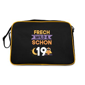 19 Jahre Geburtstag Eule - Retro Tasche - Schwarz/Gold - Hinten
