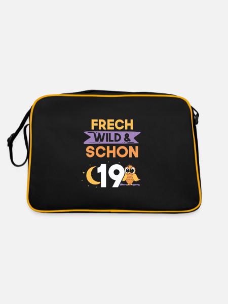 19 Jahre Geburtstag Eule - Retro Tasche - Schwarz/Gold - Hinten