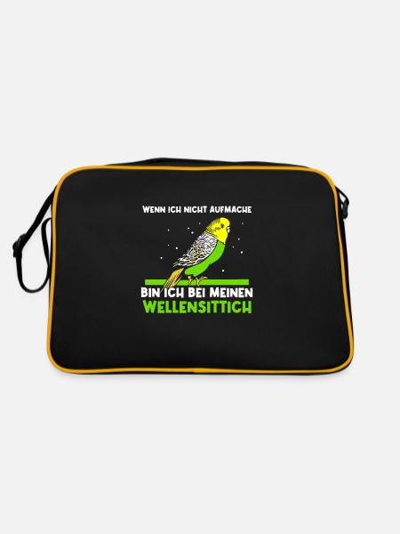 Wenn ich nicht aufmache Wellensittich - Retro Tasche - Schwarz/Gold - Hinten