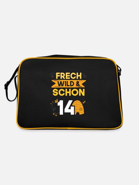 14 Jahre Geburtstag Junge Mädchen Imker Biene - Retro Tasche - Schwarz/Gold - Hinten