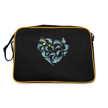 Herz Delfin - Retro Tasche - Schwarz/Gold - Hinten
