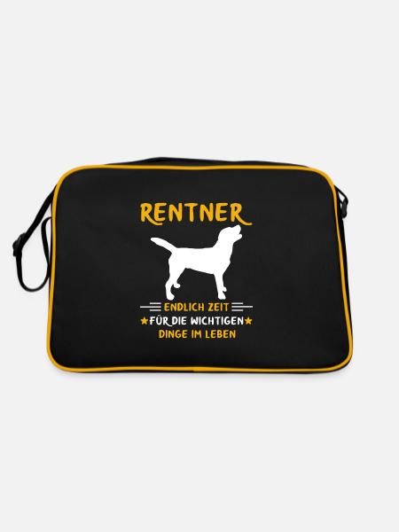 Rentner Rente Rentenbeginn Hund Hundemotiv - Retro Tasche - Schwarz/Gold - Hinten