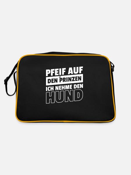 Pfeif auf den Prinzen ich nehme den Hund - Retro Tasche - Schwarz/Gold - Hinten