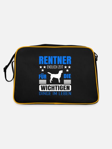 Rentner Rente Rentenbeginn Hund Hundemotiv - Retro Tasche - Schwarz/Gold - Hinten