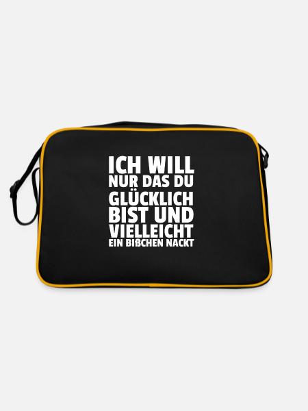 Valentinstag Ich will nur das du Glücklich bist - Retro Tasche - Schwarz/Gold - Hinten