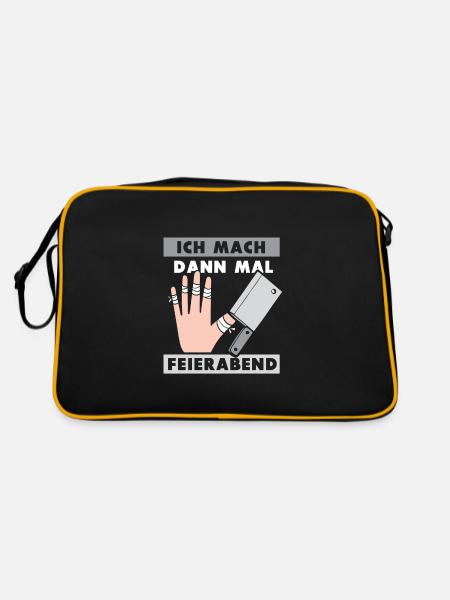 Ich mach dann mal feierabend Metzger Fleischer - Retro Tasche - Schwarz/Gold - Hinten