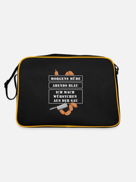 Morgens müde abends blau ich mach Würstchen - Retro Tasche - Schwarz/Gold - Hinten