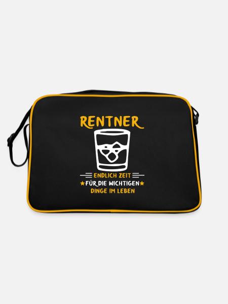 Rentner Rente Rentenbeginn Whiskeytrinker Whiskey - Retro Tasche - Schwarz/Gold - Hinten